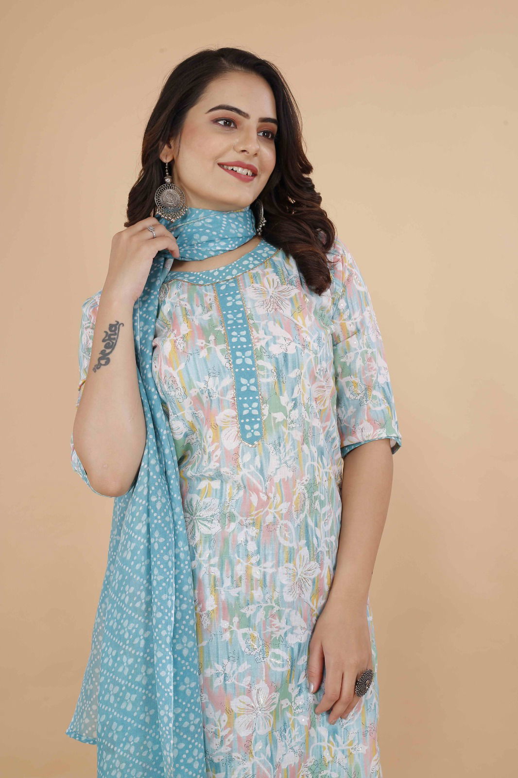 Shamal Printed Cotton Kurti With Bottom Dupatta Wholesale Market In Surat